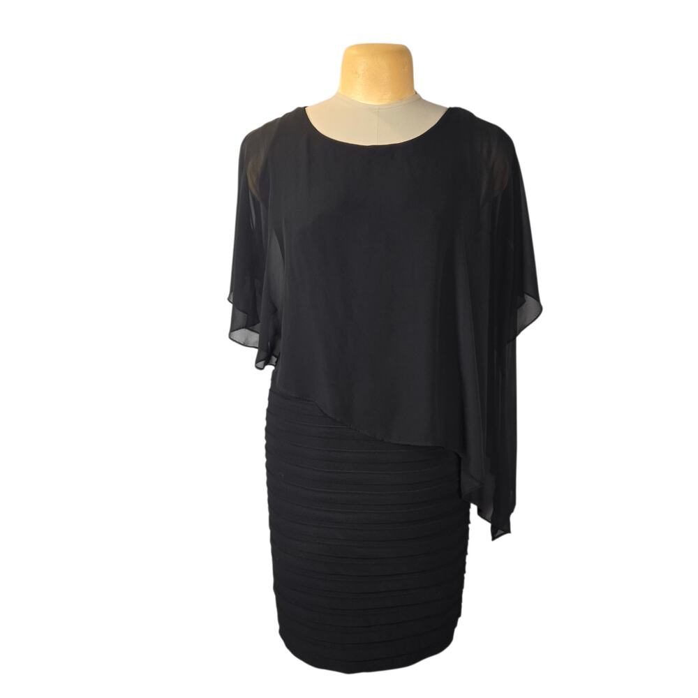 Scarlett Womens 8 Black Chiffon Cape Overlay Sheath Dress‎ Witchy Whimsigoth